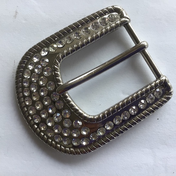 CRYSTAL SILVER WESTERN BELT BUCKLE - Picture 2 of 4